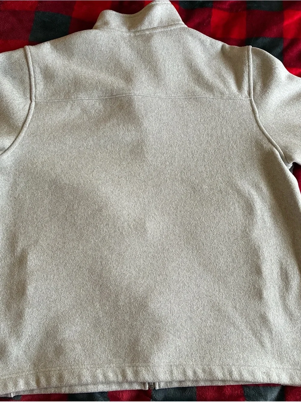 The North Face Men's Light Gray Fleece Jacket with Dark Gray Chest Stripe